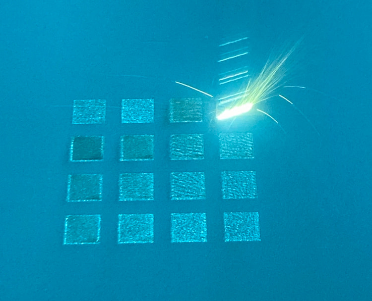 LFS Insights in-situ sensor view of an active LPBF build showing a 4x4 grid of laser-melted squares